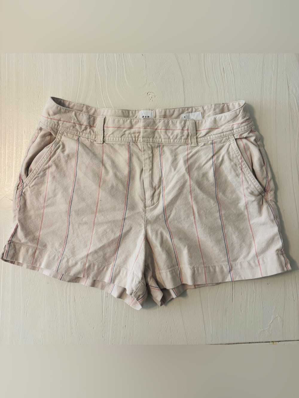 GAP Women's Cream Shorts with Red & Blue Pinstripes